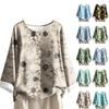 Women's Casual Long Sleeve Round Neck Floral Print Cotton And Linen Top