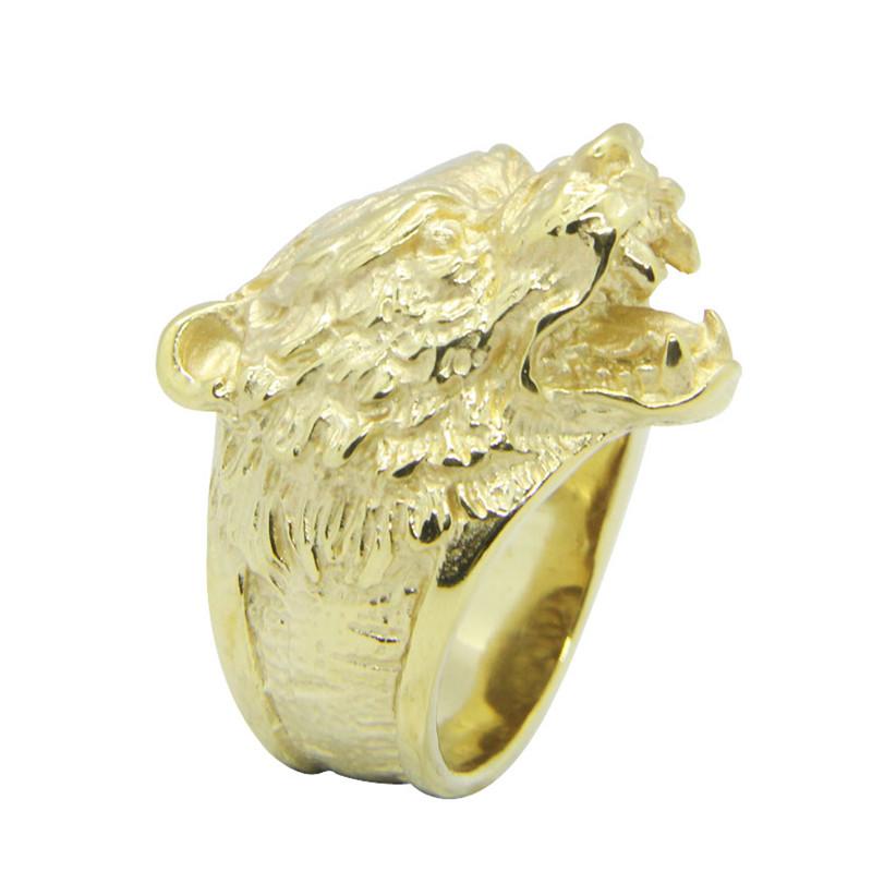 1pc New Design Golden Bear Head Ring 316L Stainless Steel Jewelry Band Party Animal Bear Ring 8