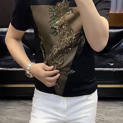 Neuer Freizeittrend Herren T-Shirt mit Rundhalsausschnitt und Aufdruck Sommer Herrenmode Hot Diamond Slim Fit Kurzarm Dünnes Top