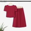 ZANZEA Women Short Sleeve Blouse and Skirts Casual Two Piece Suit Sets