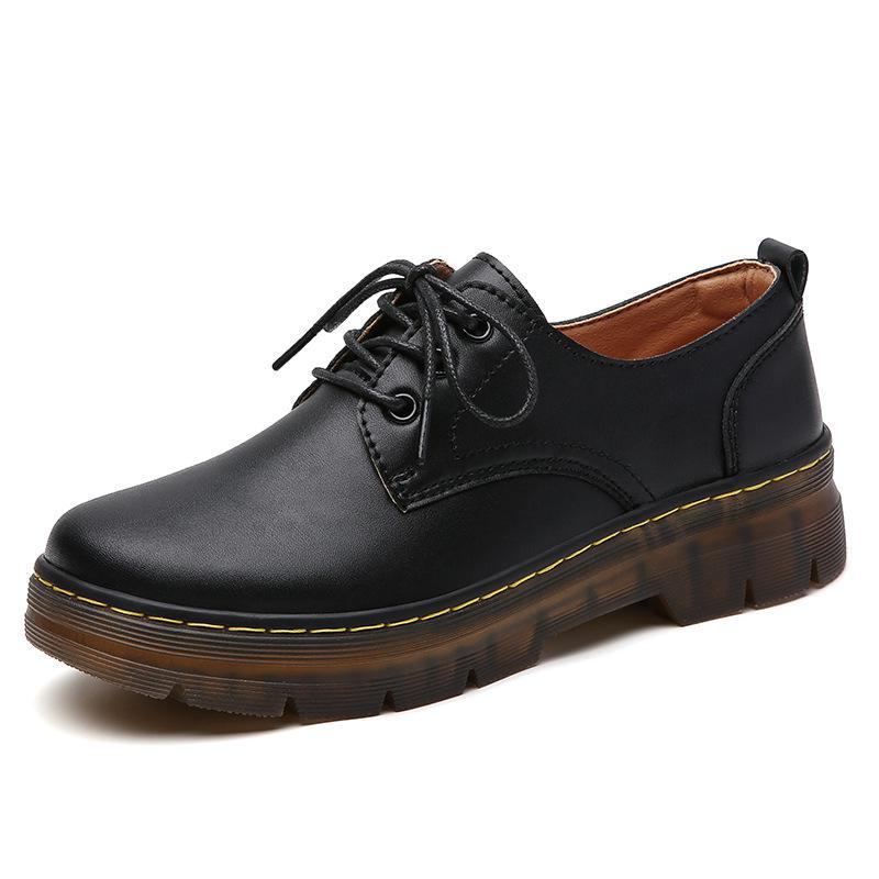 

Женские кожаные туфли в британском стиле с круглым носком и толстым каблуком на весну и осень — массивные ботинки Martin с плоской подошвой 40 кларет