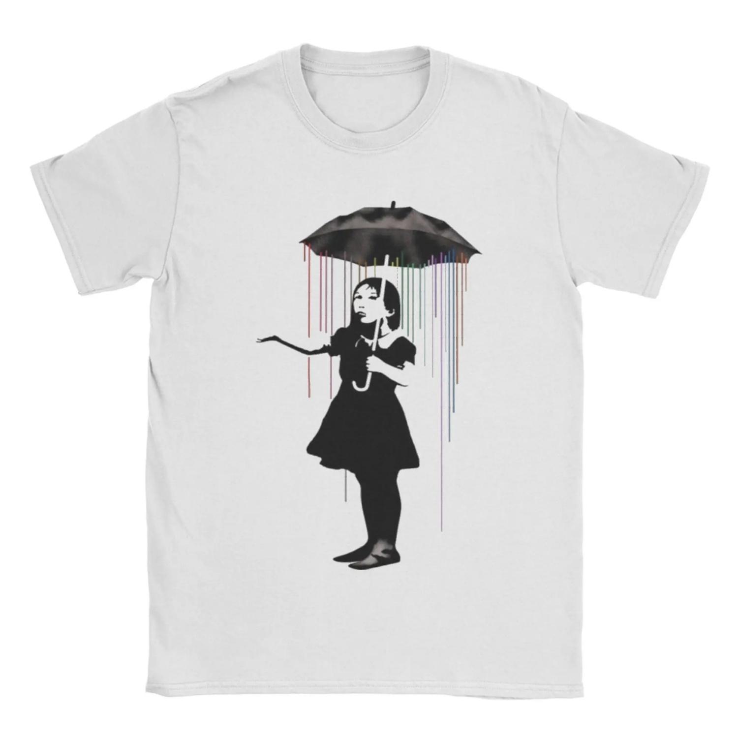 

Men Banksy Girl With Umbrella T Shirt Cotton Clothes Creative Short Sleeve Round Collar Tee Shirt Plus Size T-Shirt S чёрный