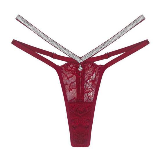 Women's Glitter Thong Sexy Floral Lace Sheer Strappy Underwear Rhinestone Strap G-String Stretch Panties