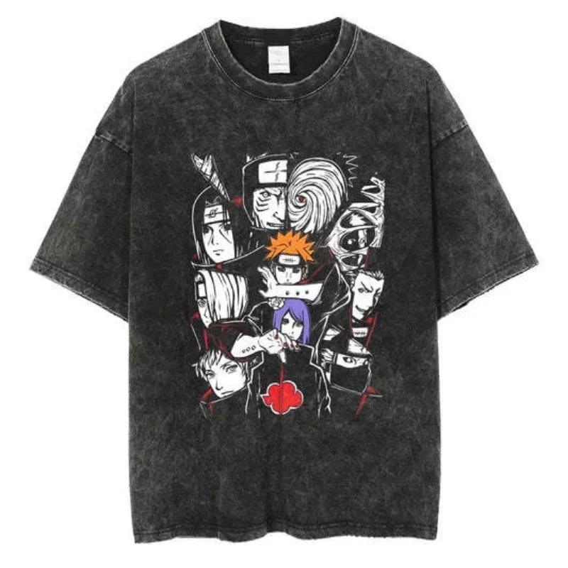American Tops T-Shirt Ri Short Sleeve T-Shirt Batik Naruto Shirt Wear Man Washed Anime Vintage Style Short