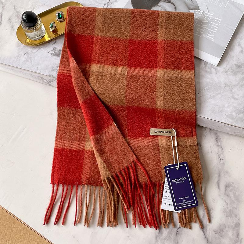 Ankola red plaid pure cashmere scarf women's winter high-end new scarf