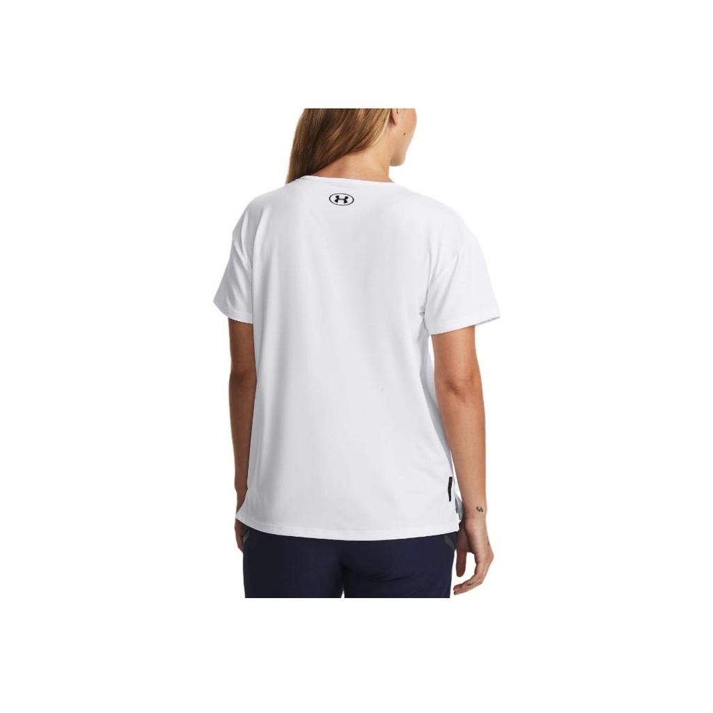Under Armour Rush Energy Logo Print Crew Neck Short Sleeve T-Shirt Women Tops White 1379141-100