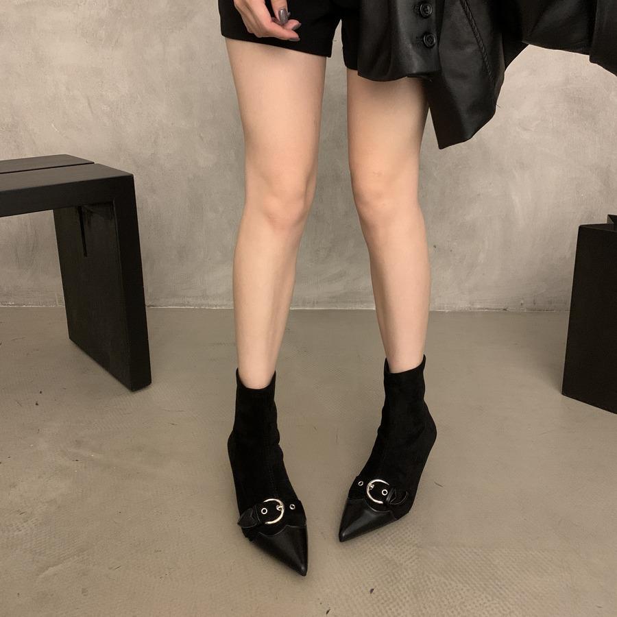 French Kitten Heel Pointed Toe Skinny Short Boots Women's Shoes Retro Temperament High Heel Spring and Autumn Single Boots