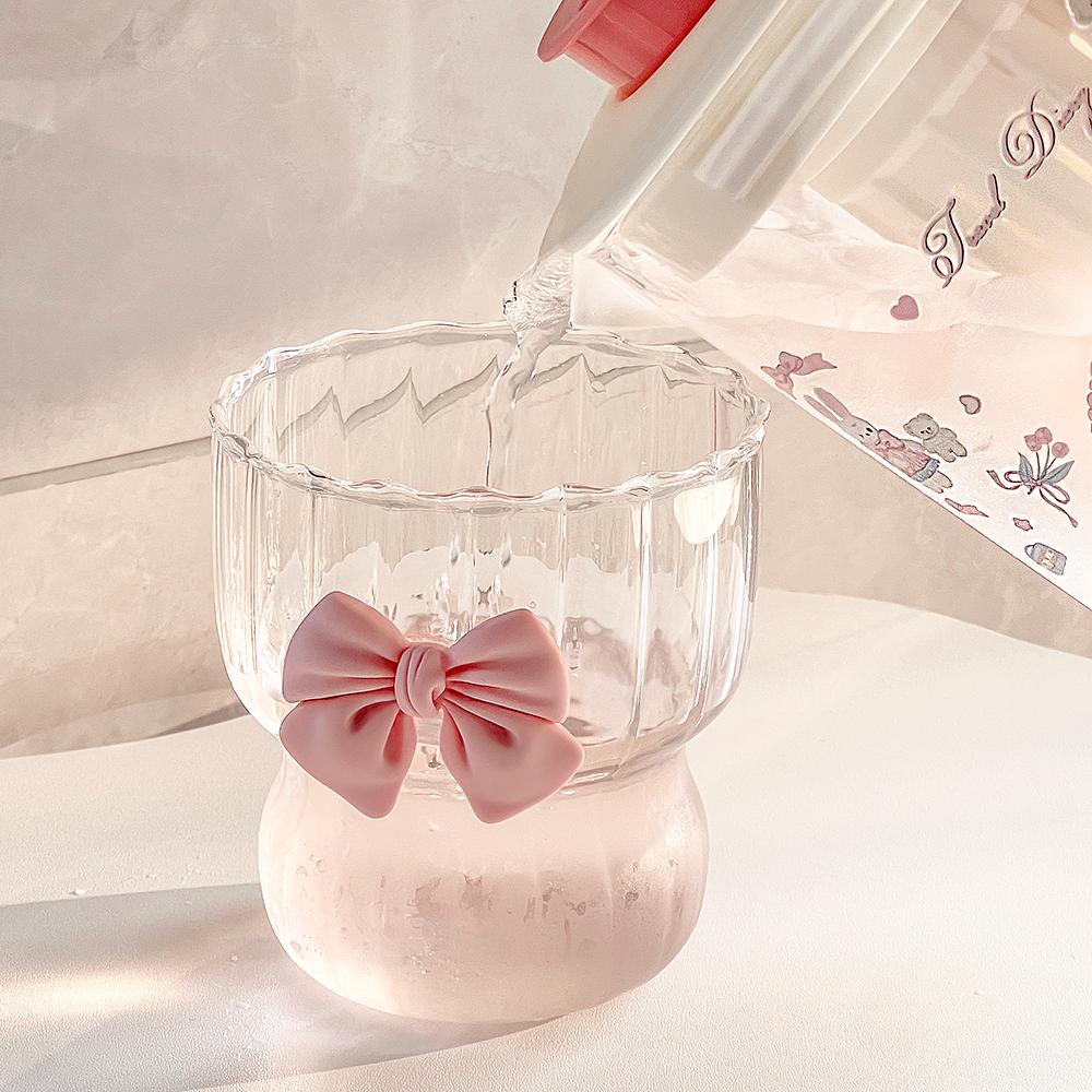 1000ml Cute Bow Shaped Glass Teacup, Household High-value Glass Cup, Girls Water Cup, Juice Milk Cup 901-1000ml