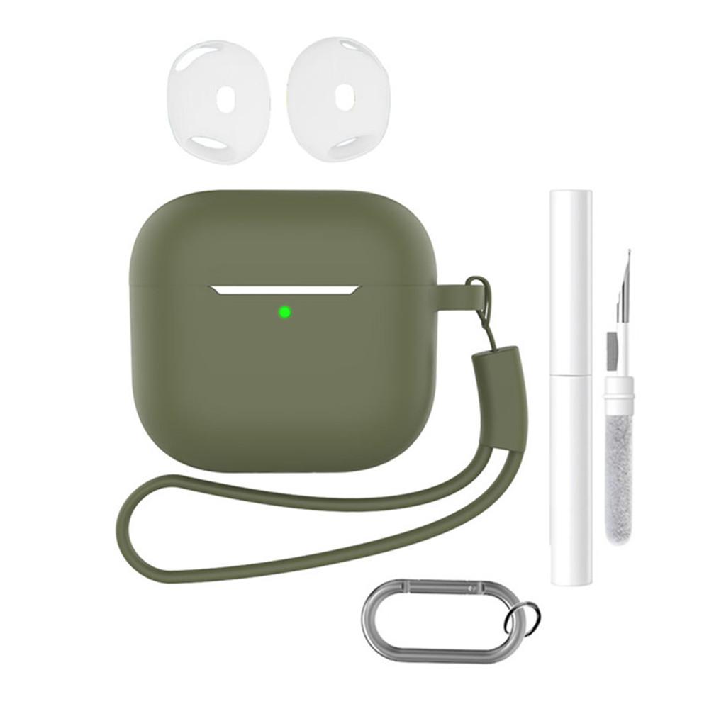 For AirPods 4 Earphone Silicone Case Set with Anti-Lost Keychain, Strap, Ear Tips, Cleaning Pen