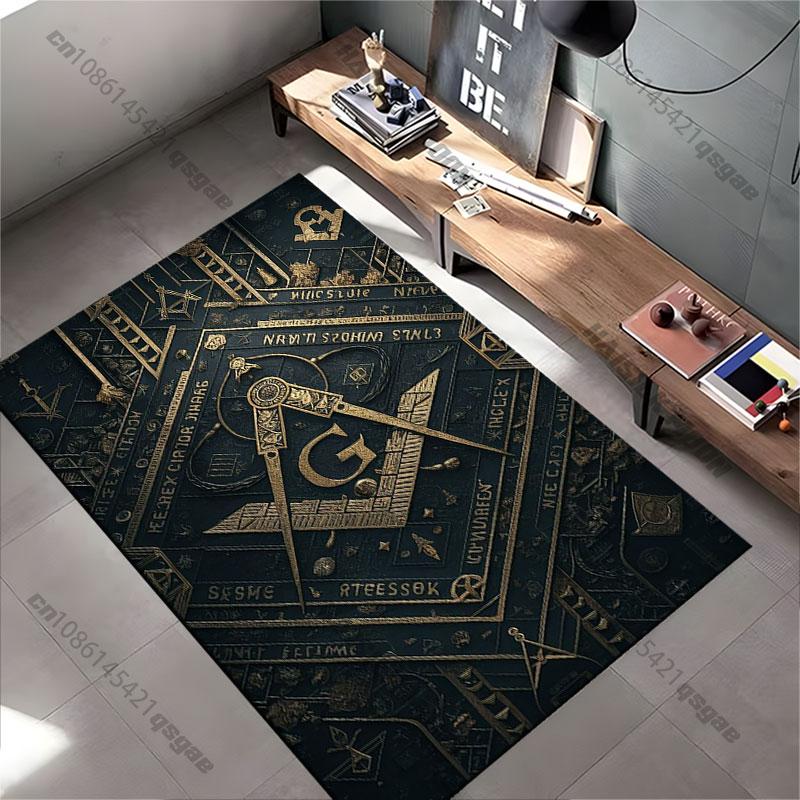Masonic Symbols and Geometric Designs Carpet Yoga Living Room Room Decor Children's Crawling Mat Doormat Area Rug Games Mat