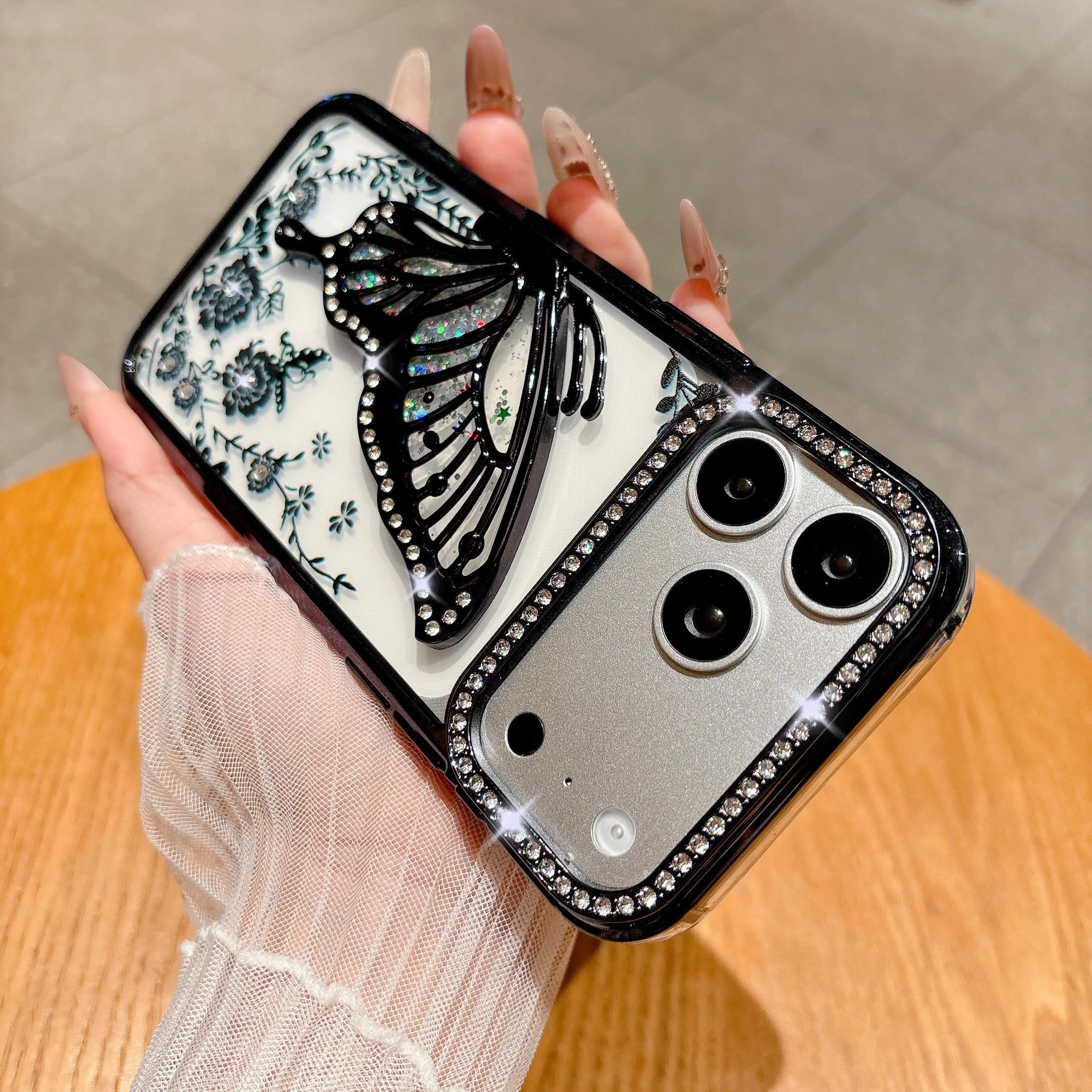 

Glitter Diamond Flower Butterfly Case for For Iphone 16 1 14 13 17 Pro Max Air Plus 12 Plating Bling Rhinestone Phone Cover iPhone 12