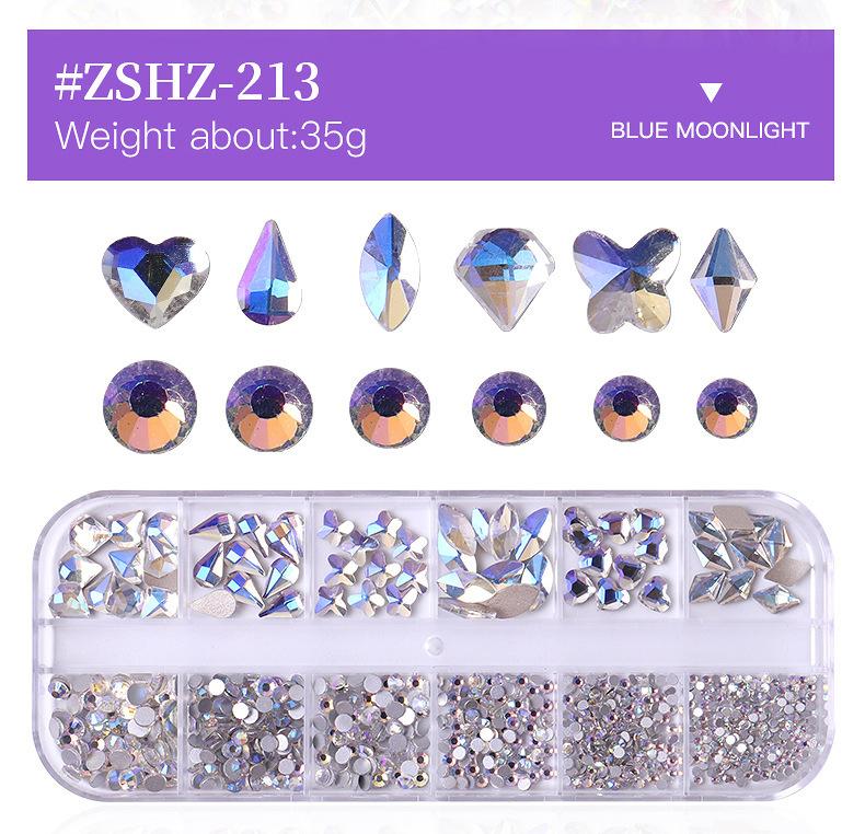 12 Grid Box Nail Art Rhinestone Flat Bottom Nail Art Special-Shaped Diamond Mixed Small Round Diamond Diy Nail Art Jewelry