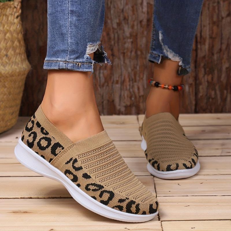 New Spring 2025 leopard print woven mesh casual sports single shoe for women