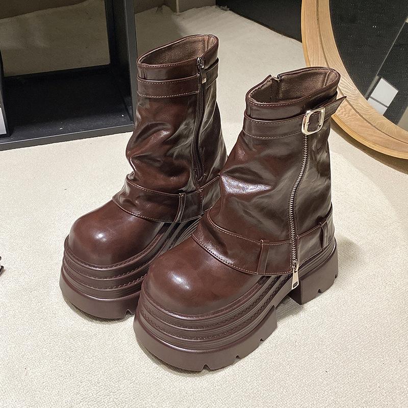 

Black platform Martin boots women s 2025 autumn new boots women s British style thick heel retro short boots women s height increase 39