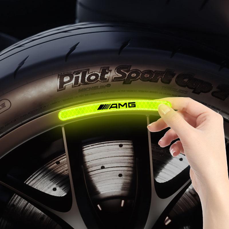 Car Wheel Hub Reflective Sticker Tire Rim Reflective Strips For Mercedes Benz AMG W212 W205 W246 W177 W176 W213 GLC GLE GLS ML Welcome Laser Lamp