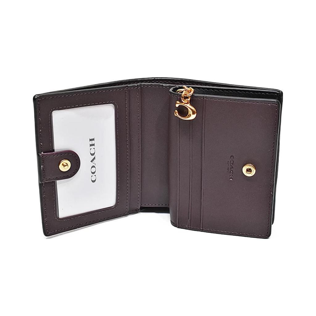 New COACH Snap Wallet Crocodile Embossed Leather With Smooth Leather Card Holder, Wallet Women's Black C6092-IMBLK