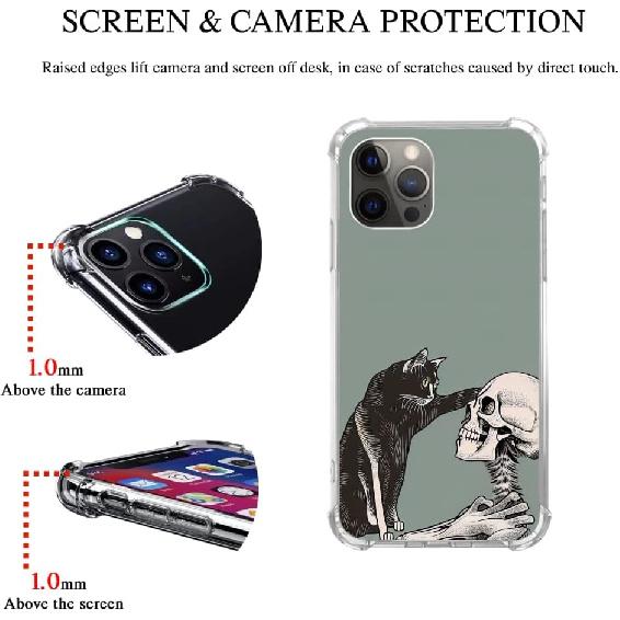 Cat and Skull Case Compatible with iPhone 13 Pro Max, Hippie Creepy Black Cat and Skeleton Case for iPhone 13 Pro Max for Teens Men and Women, Cool