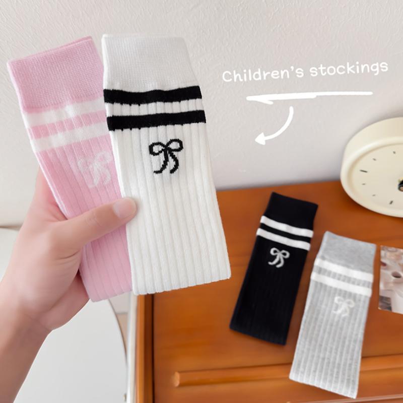 Children'S Long Socks Spring And Summer Girls' Bow Princess Skirt Paired With Knee High Sock Striped High Tube Cotton Socks