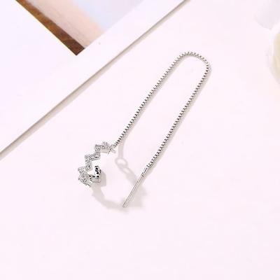 Daily Ear Cuff Earrings Long Silver Line