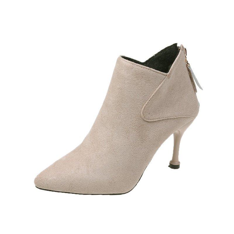 

Женские ботильоны Зимние модные женские ботинки Зеленые остроносые сексуальные туфли на тонком каблуке Высокие каблуки Повседневные туфли больших размеров с боковой молнией 35