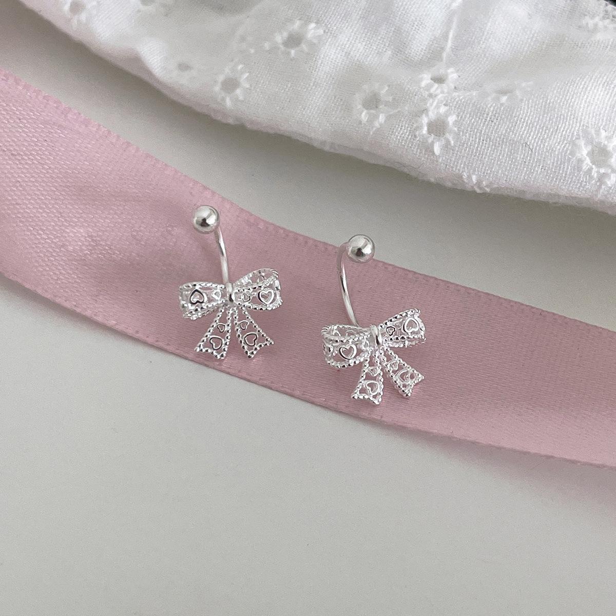 

Серьги-гвоздики с полыми бантиками из серебра 925 пробы, женские, изысканные и милые, с подвесками сзади, новые, универсальные серьги 925 silver needles