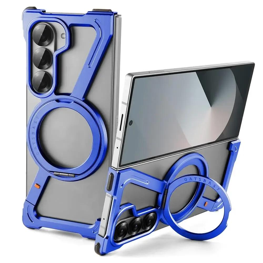 Oatsbasf Phone Case for Samsung Galaxy Z Fold 7 6 5 Metal Magnetic Phone Case with Ring Stand Frameless Bumper Protective Cover