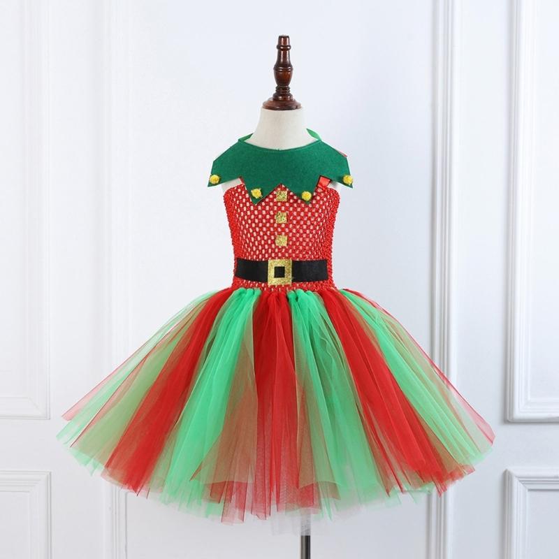 Girl Christmas Elf Dress up Costume with Dress Christmas Hat (Or Headband) Christmas Dwarf Outfit for Kid Girl Christmas