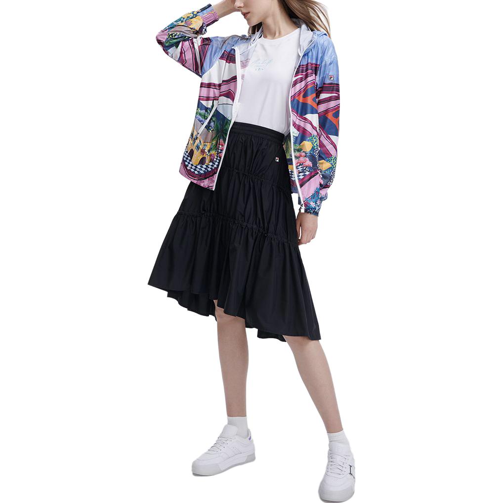 Fila Heritage Series Fashion Solid Color Loose High Waist Straight Woven Casual Skirt Women Skirts Black F11W328306F-BK