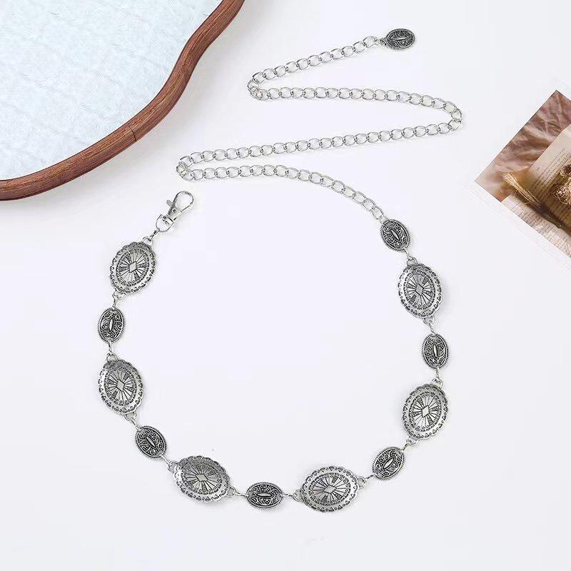 Metal Waist Chain Oval Belt - Versatile Fashion Accessory for Jeans, Suits, and Dresses