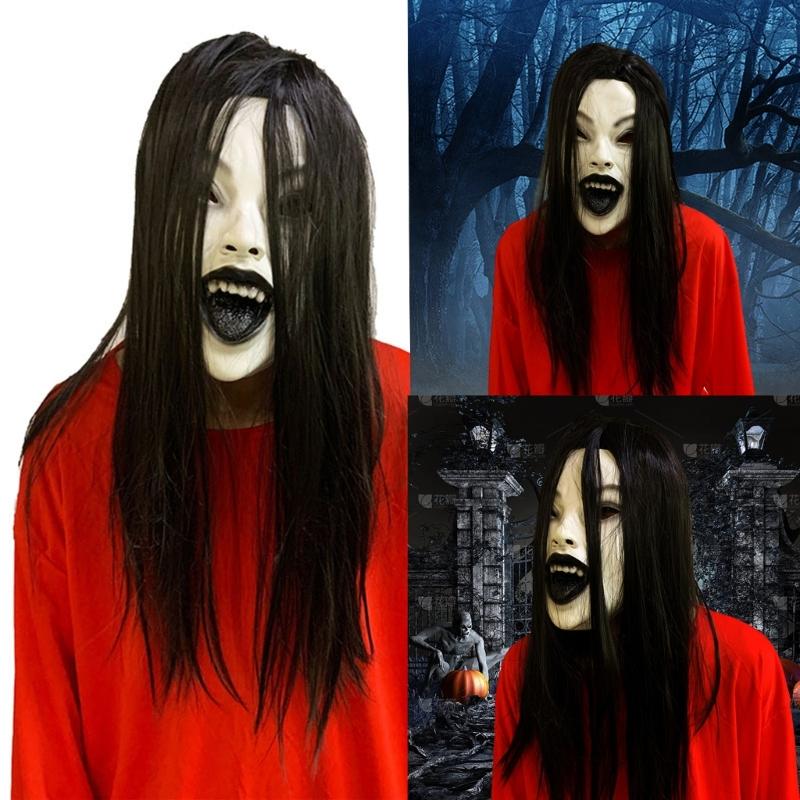 Women Creepier Head Gear Prop Scary Crying Woman Headgear with Long Hair, Halloween Party Cosplays Costume Headwear Prop