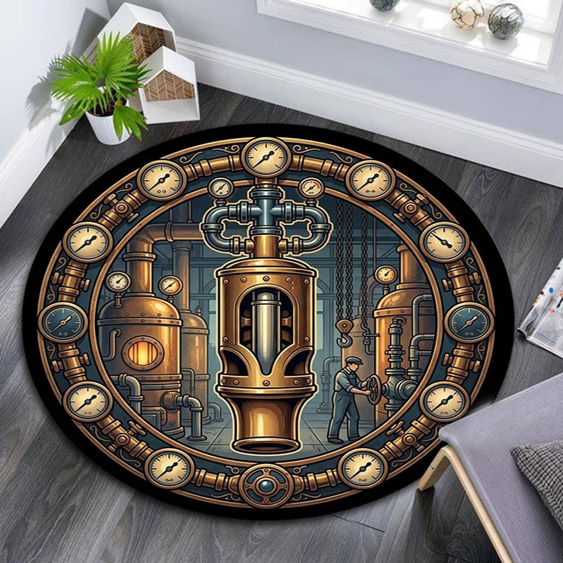 Steam Punk Machinery Round Area Rug Under Office Chairs Bedroom Living Room Home Decor
