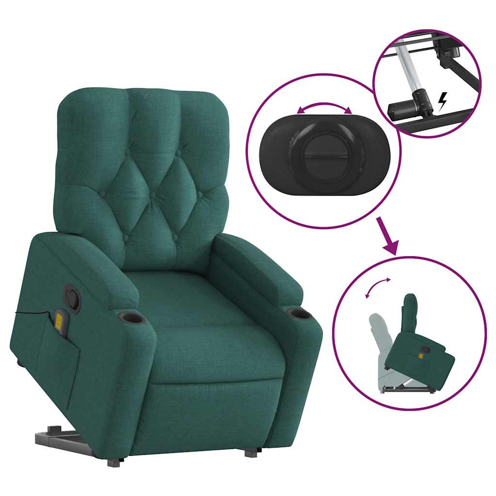 Massage Recliner with Rising Function Dark Green Fabric