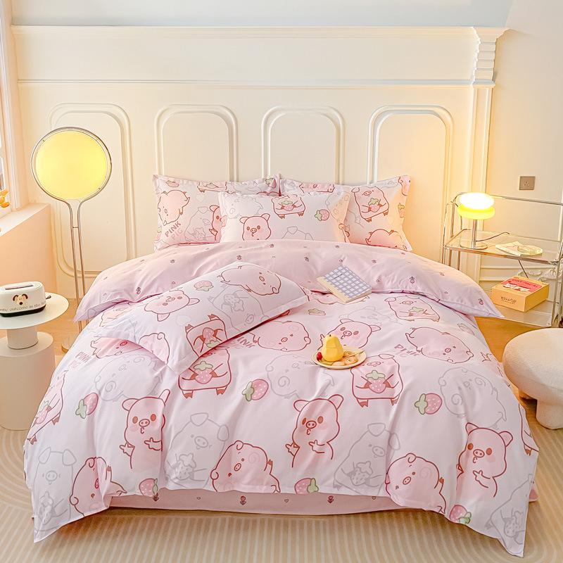 Pure Cotton Abraded Bedding Four-piece Set, Bed Sheet Quilt Cover, Dormitory Cotton Three-piece Set