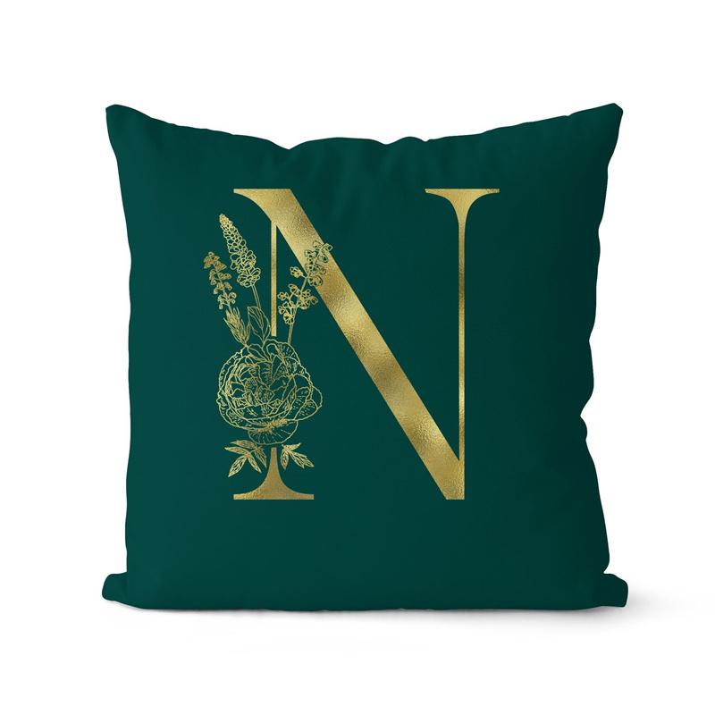 45x45cm Oro 26 Lettere Verde Federa Foglia Fiore Pianta Soggiorno Divano Ufficio Copricuscino Decorazione Casa