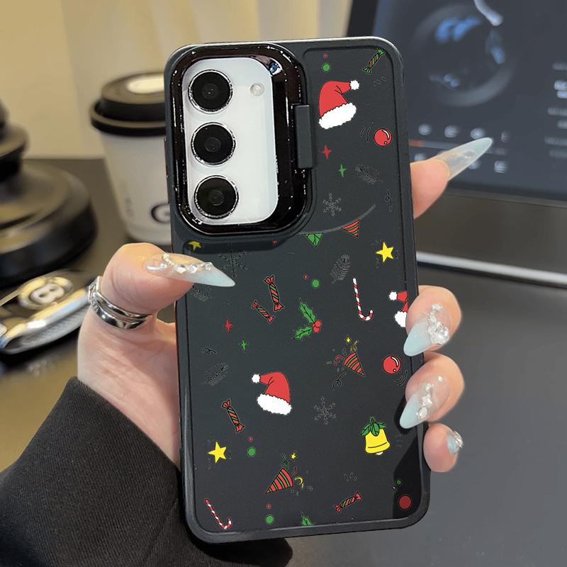 

Lens Stand Tpu Soft Phone Case for Samsung S24 Ultra Plus S23 Fe A55 A54 A53 A35 A34 A16 A15 Cartoon Christmas Pattern Plain Color Slim Matte Cover Samsung S24 чёрный