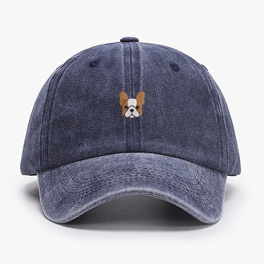 Embroidered Mini French BullDog Vintage Cotton Baseball Caps Unisex Women Washed Hat Sports Fishing Dad Summer Peaked Cap