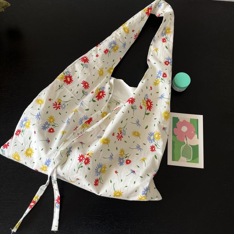 Ins Style Fresh Artistic Flower Bag Thin Cotton Cloth Three-color Small Floral Shoulder Canvas Vest