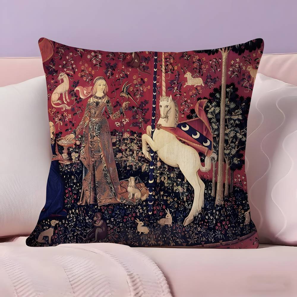 Vintage Medieval Unicorn ART Pillow Case Ultra Soft Skin Friendly Fabric Cloud Like Comfort  Concealed Zipper