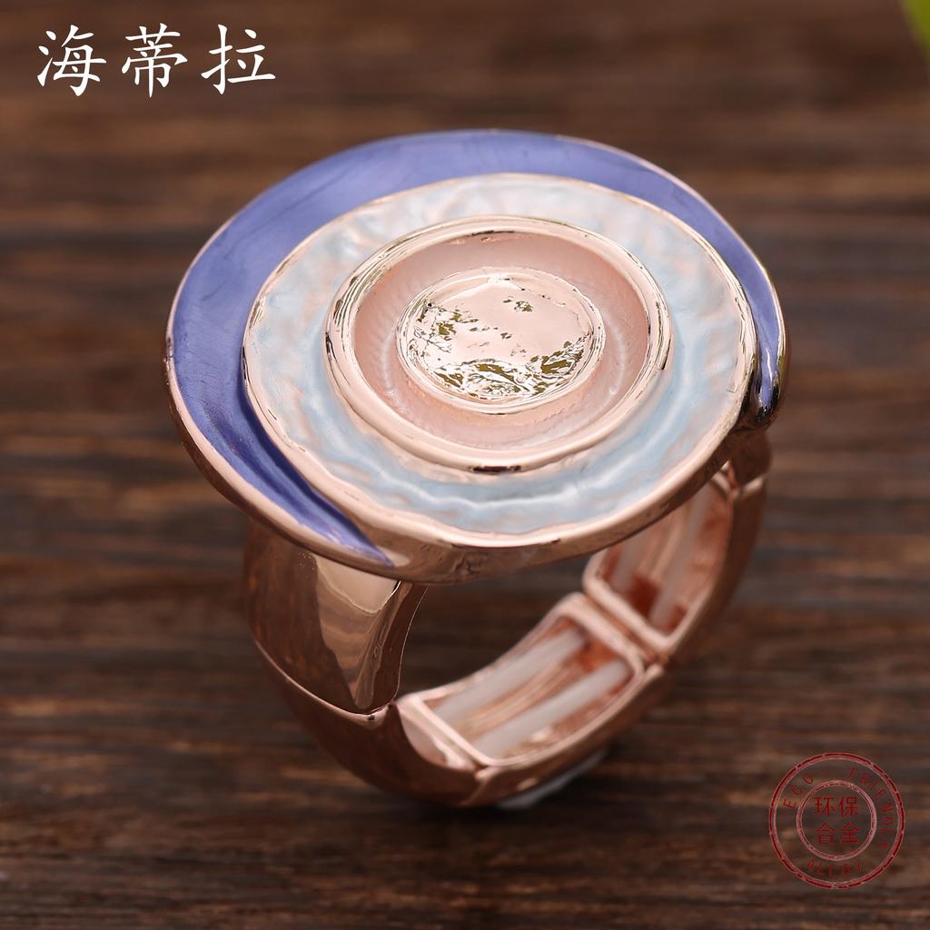 New color painting oil geometric disc elastic alloy ring fashionable and simple women's street versatile ring