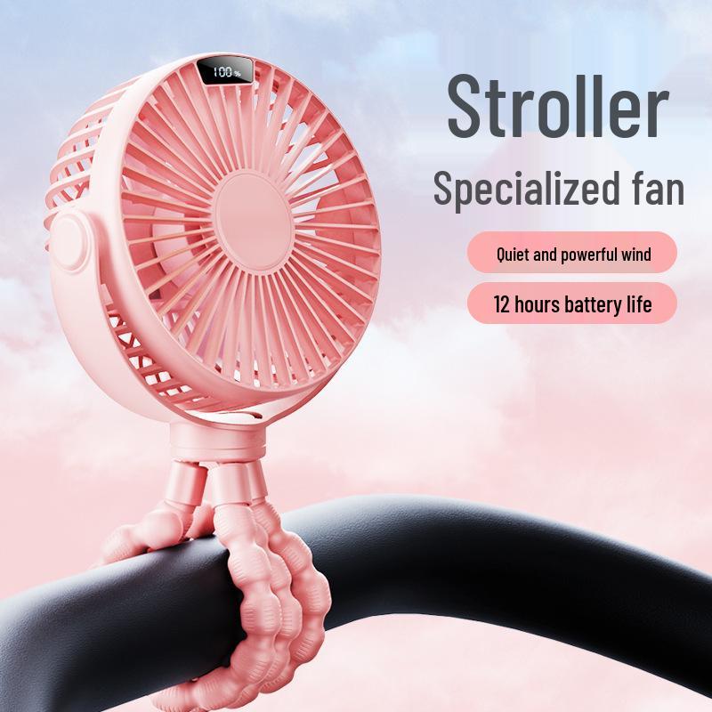 Portable Octopus Baby Stroller Fan, USB Rechargeable, Foldable, Handheld, Desktop Mini Fan