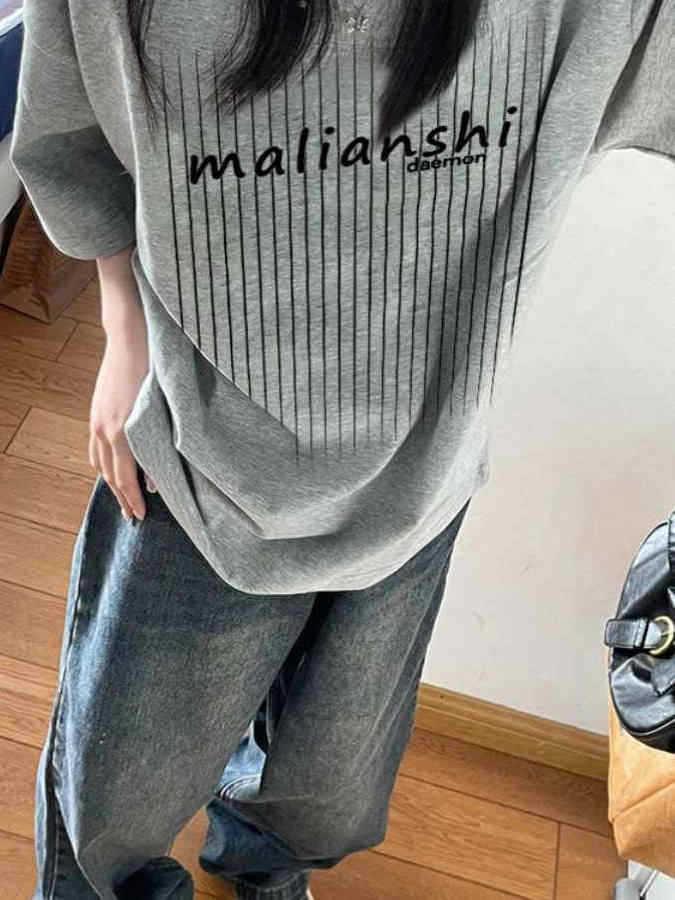 Women's Plus Size Gray Pure Cotton Short-Sleeve T-Shirt - Summer Fashionable European & American Design