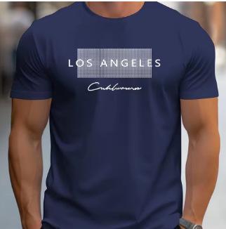 Men's Summer Loose Los Angeles Graphic Print Slim Casual Sports Round Neck Short Sleeve T-Shirt Top