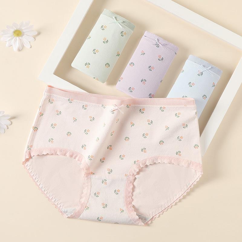 Fentengkan 4-piece Floral Pure Cotton Crotch Waist Triangle Women's Underwear