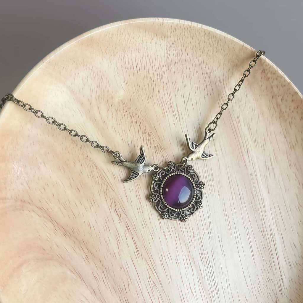Retro Animal Charm Necklace With Colored Crystals And Copper Finish For Ladies