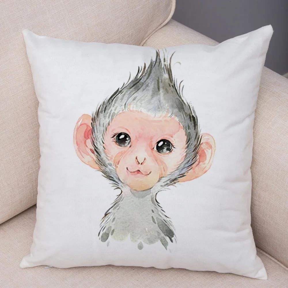 Watercolor Cute Animal Cushion Cover Sofa Home Decor Zebra Giraffe Hippo Monkey Lion Fox
