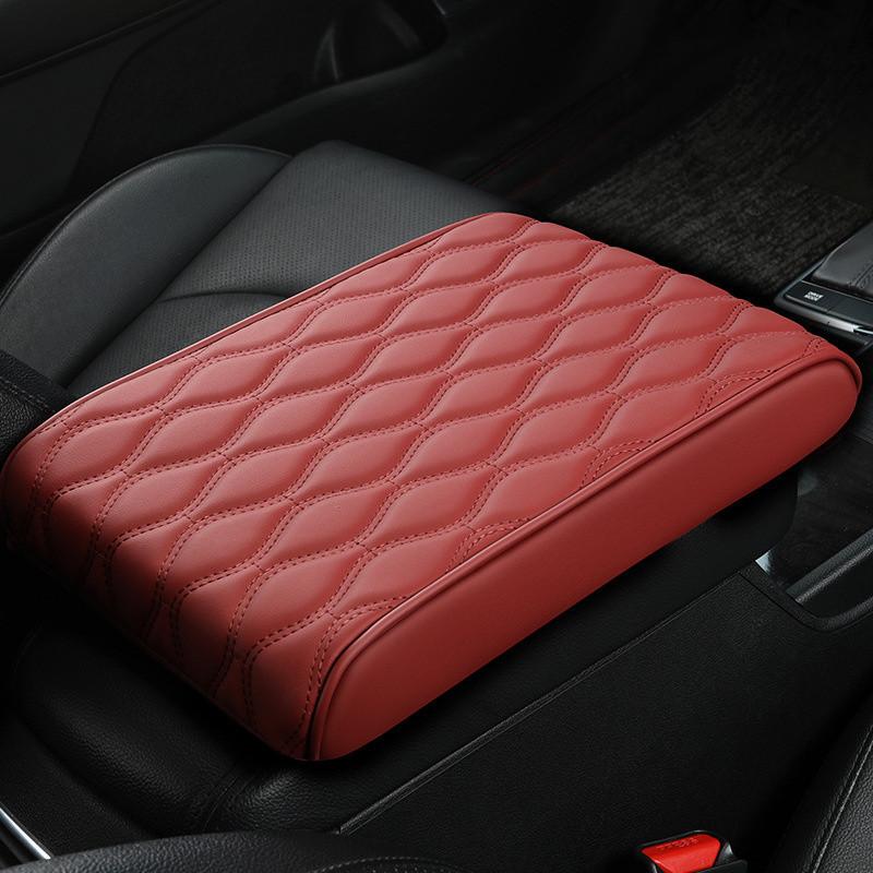 Car Armrest Mat Center Console Arm Rest Protection Cushion Wave Embroider PU Leather Auto Armrests Storage Box Cover Pad