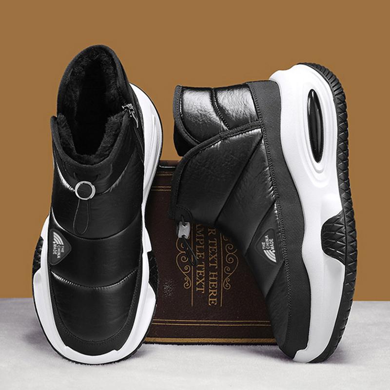 High Top Men Snow Boots Warm Fleece-Lined Down Fabric Man Cotton Shoe Thick Sole Comfortable Ankle Boots Slip-on Loafers