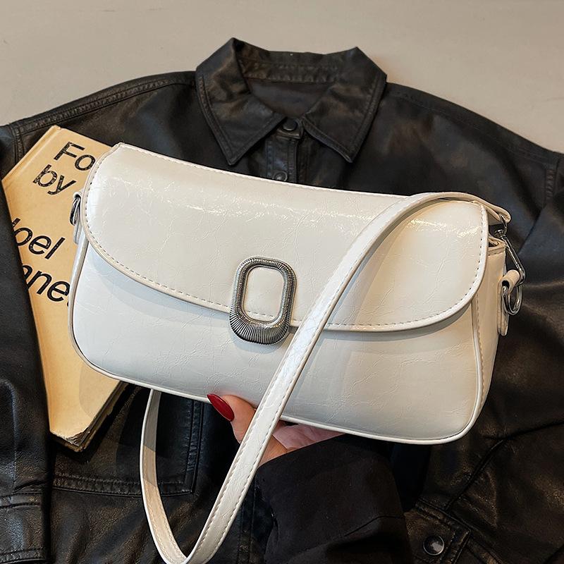 French Light Luxury Red Shoulder Bag for Women Simple Solid Color Oil Wax Leather Party Handbag Elegant Fashi Crossbody Bags
