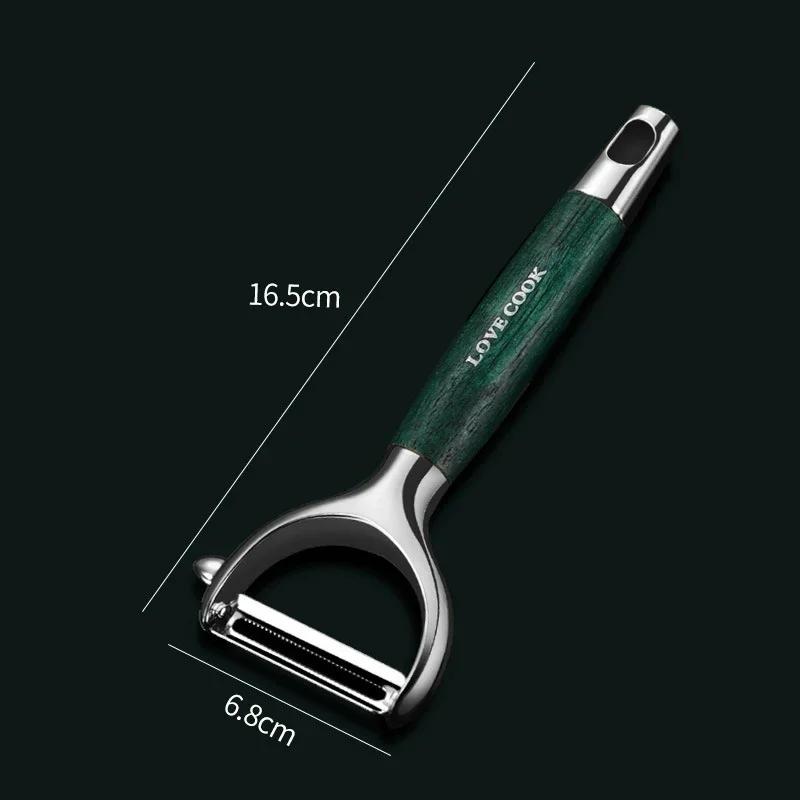 

Овощечистка из нержавеющей стали, ультраострая овощечистка с деревянной ручкой для картофеля, терка для моркови, кухонные принадлежности