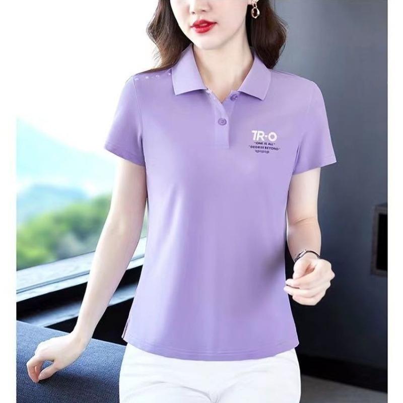 Summer Sports POLO Shirt Printed Short-sleeved T-shirt Women's Lapel Top